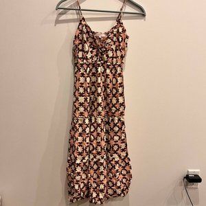 LOFT Women's Tie Dye Tiered Maxi Twist Dress w/ Cut-Out Size 0 Smocked Sundress